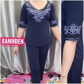 đồ bộ trung niên thun ladong tay lỡ quần dài phối ren