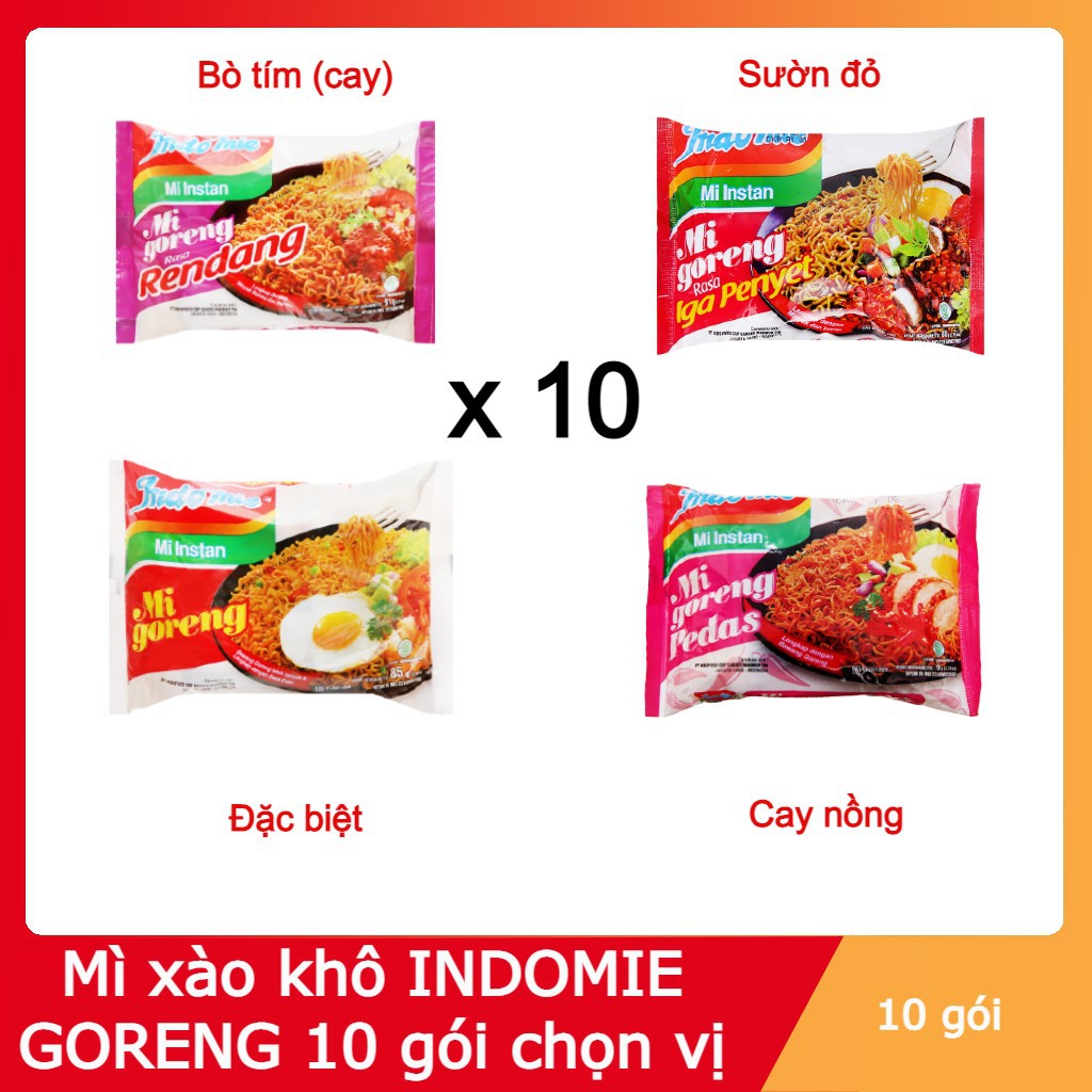 [Mã GROXUAN1 giảm 8% đơn 150K] Combo 10 gói mì xào Goreng Indomie siêu ngon