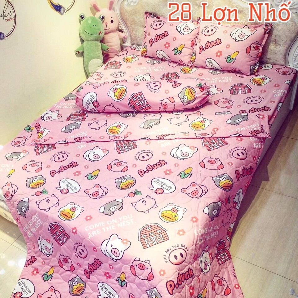 Chăn Hè Trần Bông 3 Lớp Vải Cotton Poly Mẫu LỢN HỒNG