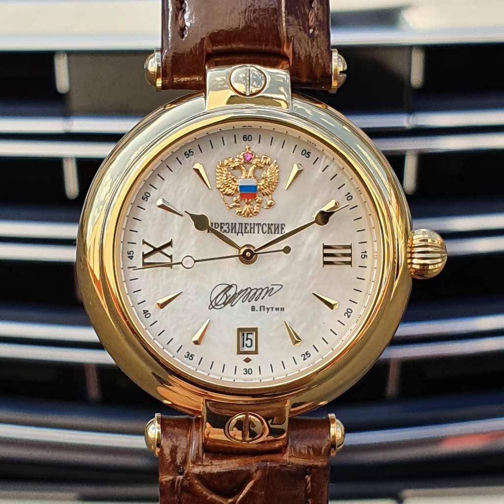 Đồng hồ Nam Poljot, Đồng hồ Nga chữ ký tổng thống size 40, máy cơ automatic, vỏ thép mạ vàng 25233