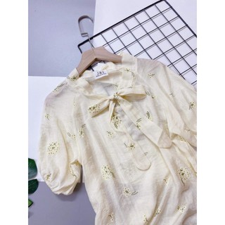SƠ MI LỤA NƠ CỔ CỘC TAY HOA NHÍ