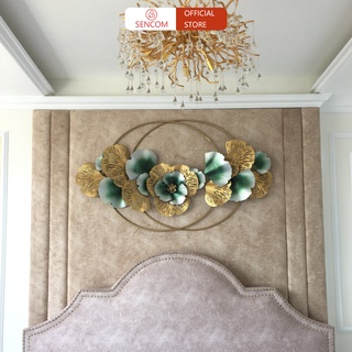 Tranh sắt treo tường nghệ thuật, trang decor trang trí hoa 2 vòng xanh lá đẹp cao cấp - 821