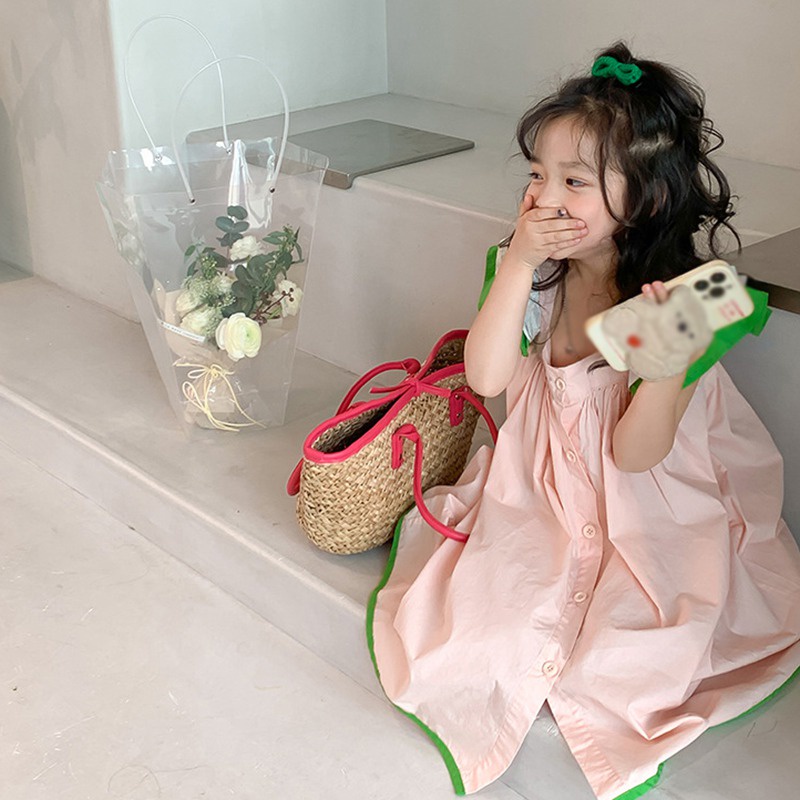 Đầm Công Chúa Tay Cánh Tiên Cổ Vuông Màu Trơn Thời Trang Mùa Hè Cho Bé Gái Se7en