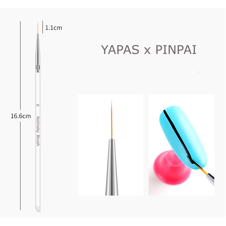 Set 3 cọ vẽ nét vẽ hoa nail Kolinsky Brush Yapas x Pinpai , Cọ vẽ móng tay nét thẳng ngang dọc màu nước móng tay