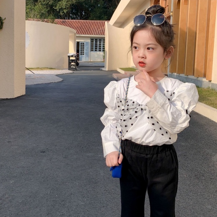 Áo sơ mi dài tay mix nơ cho bé A684