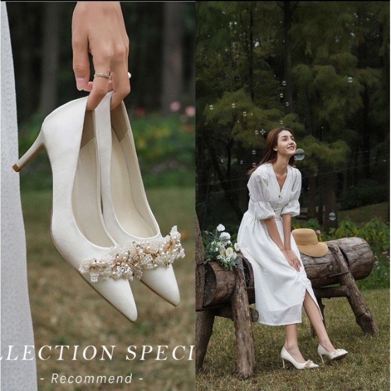 Giày cưới trắng/đỏ