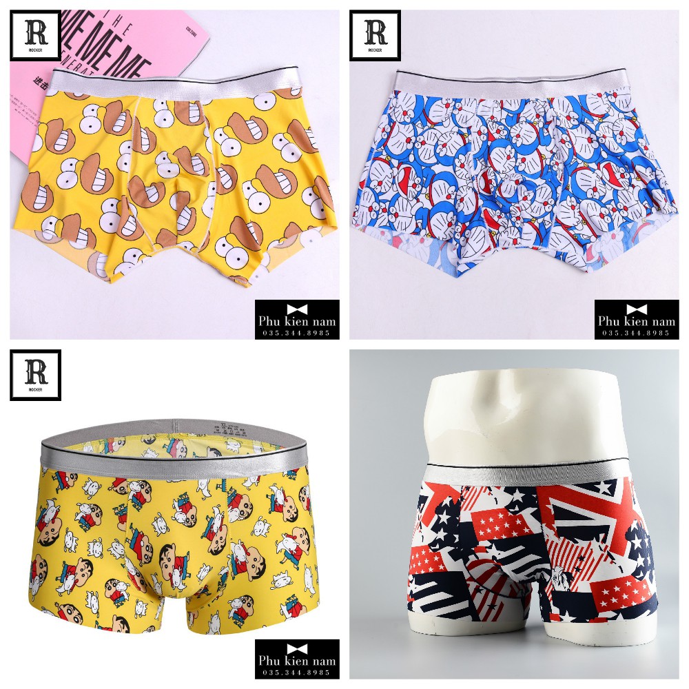 Hộp 4 Quần lót nam Hoạt Hình Quân sịp boxer Thun Lạnh S063 (12 SET)