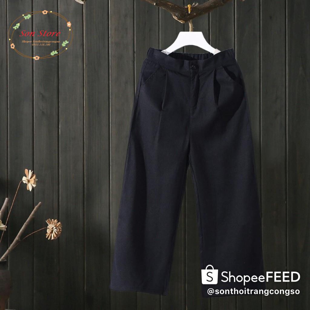 Quần suông đũi ống rộng dáng lửng chun sau khóa trước | BigBuy360 - bigbuy360.vn