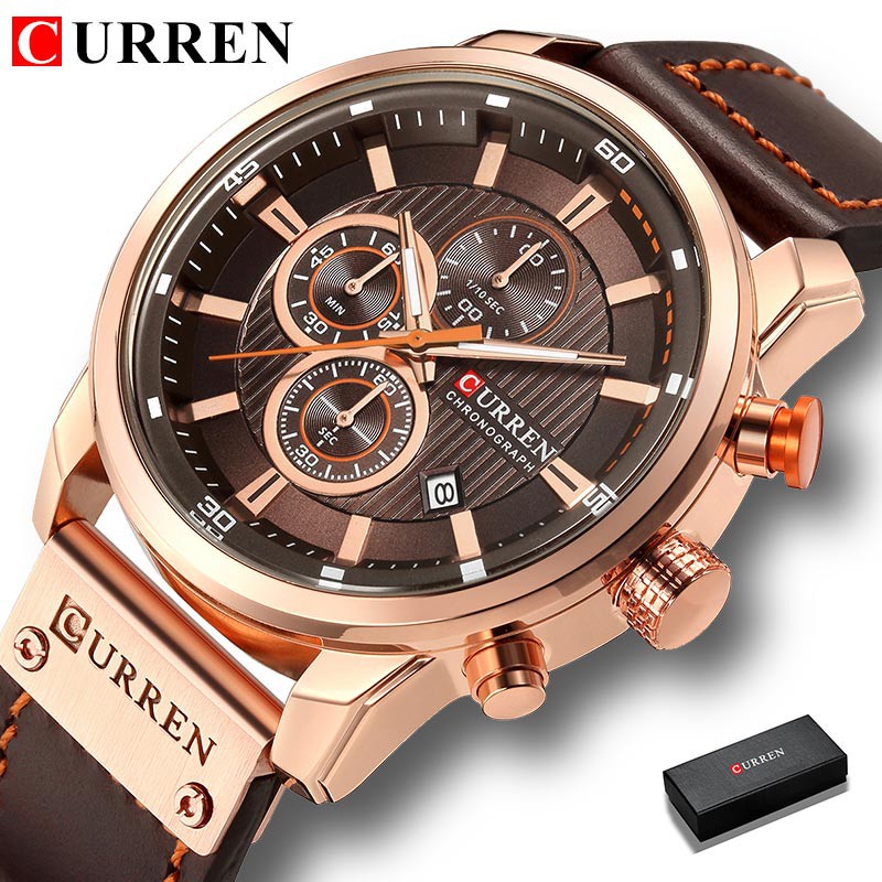 Đồng Hồ Quartz Curren Trang Trí Chữ Chronograph Với Dây Đeo Da 8291