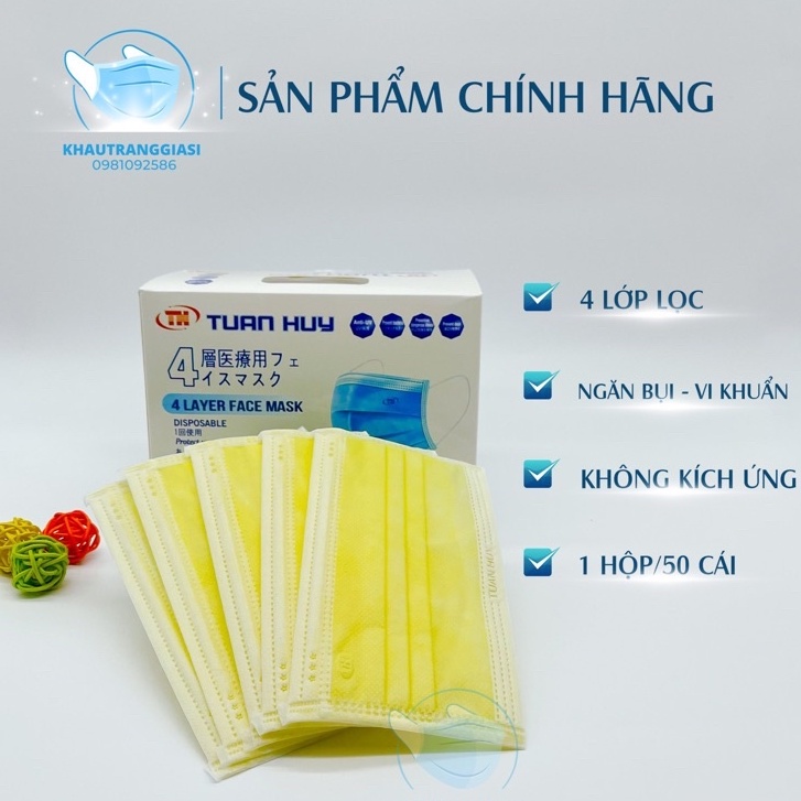 Khẩu trang 4 lớp màu Vàng đẹp