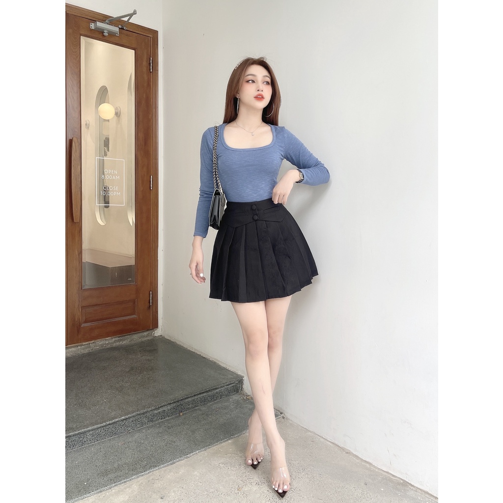 Áo thun nữ cổ vuông tay dài CRAZYTEEN chất len xuất khẩu AT0209 | BigBuy360 - bigbuy360.vn