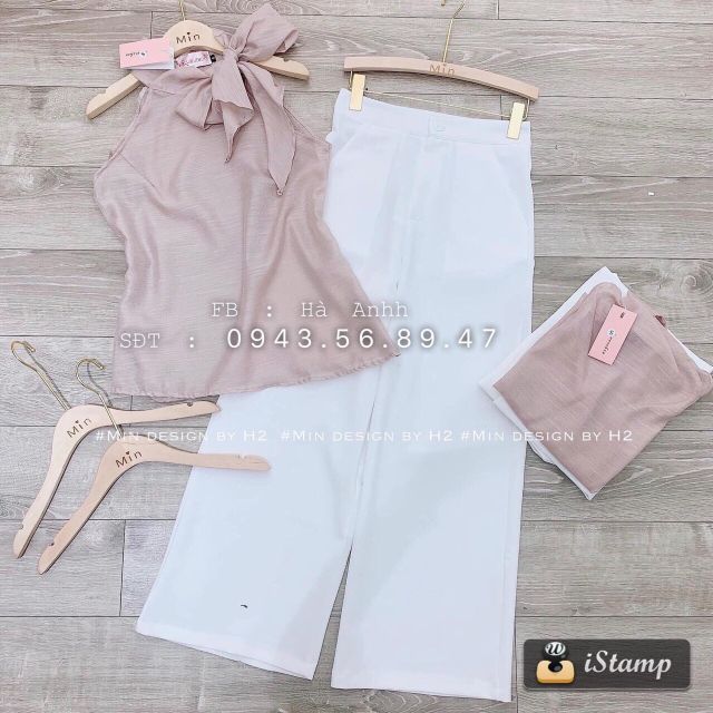 Set áo yếm hồng quần trắng