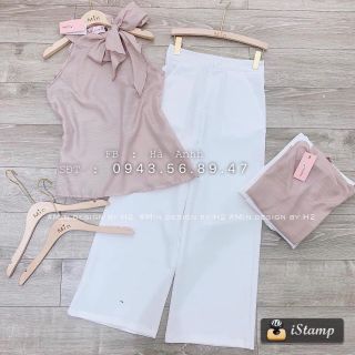 Set áo yếm hồng quần trắng