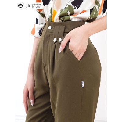 Quần dài nữ Linbi màu rêu phối 2 đỉa cá tính, thanh lịch Liin clothing Q3439