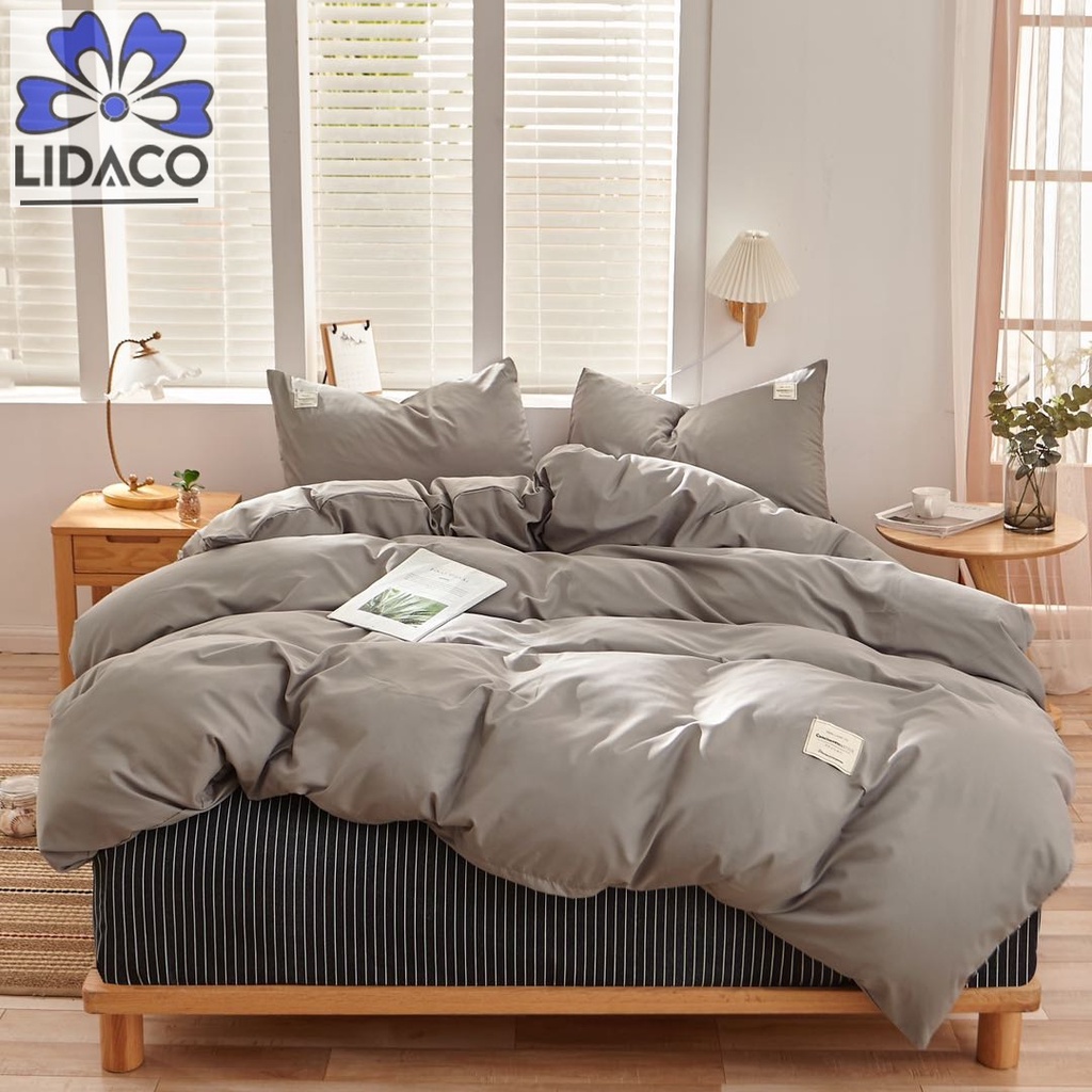 Bộ chăn ga gối cotton tici mix drap caro Lidaco cotton đũi trơn dày decor phòng ngủ vintage đủ mọi cỡ nệm