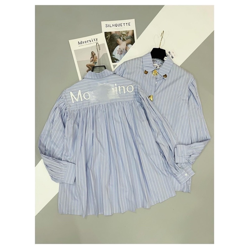 Áo sơ mi babydoll moschino khuy gấu kim anh bùi
