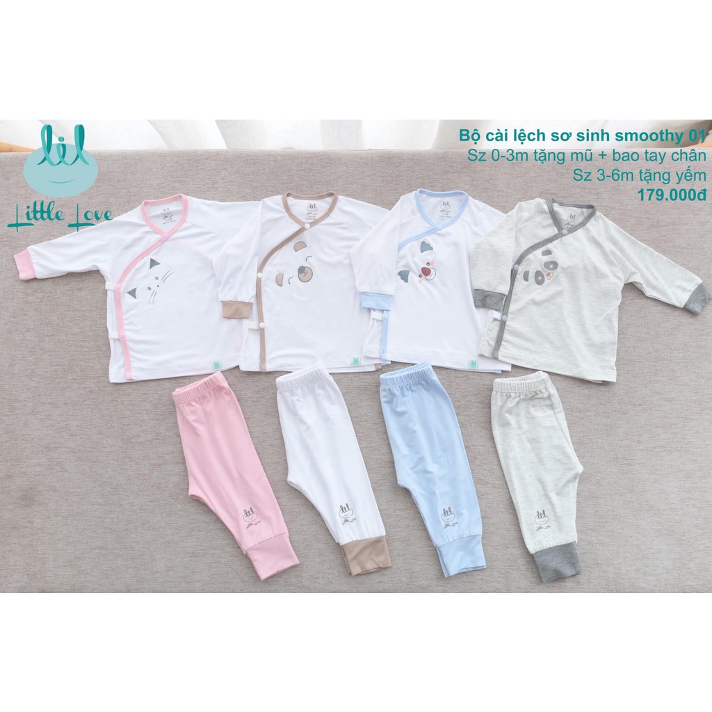 Bộ quần áo dài tay cài lệch sơ sinh smoothy 01 cho trẻ từ 0-6m little love (LDT96)