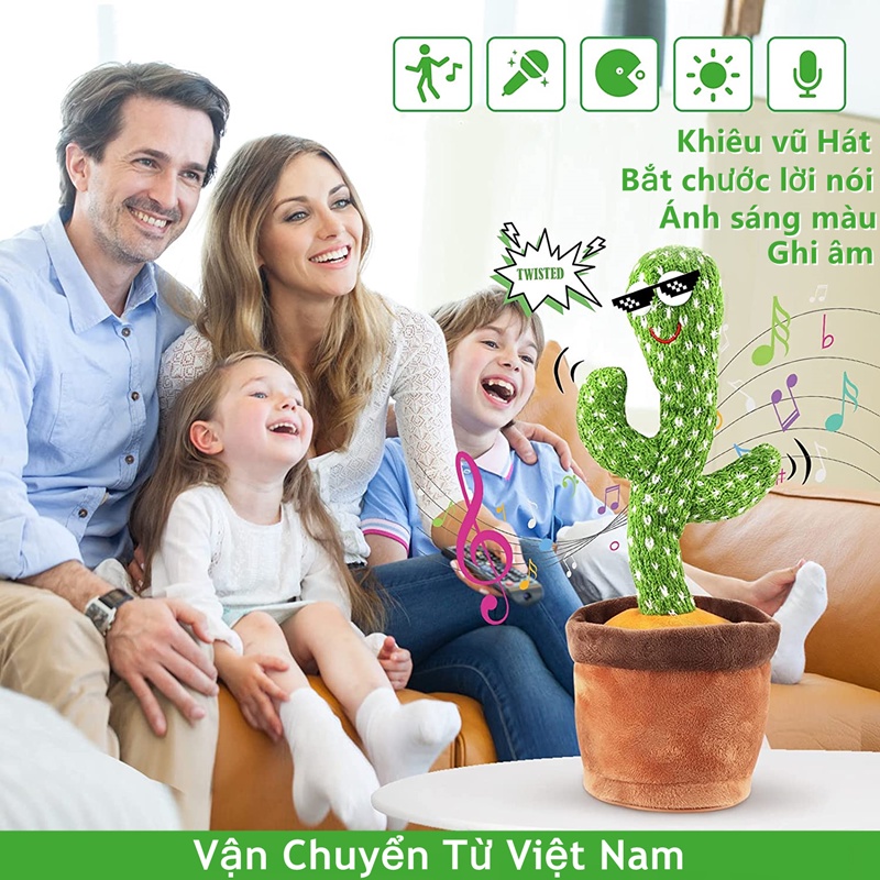 Xương Rồng Nhảy Múa, Đồ chơi mầm non, Quà tặng trẻ em, Đèn led để trang trí nhà, Hát điện 120 bài hát, Sạc USB