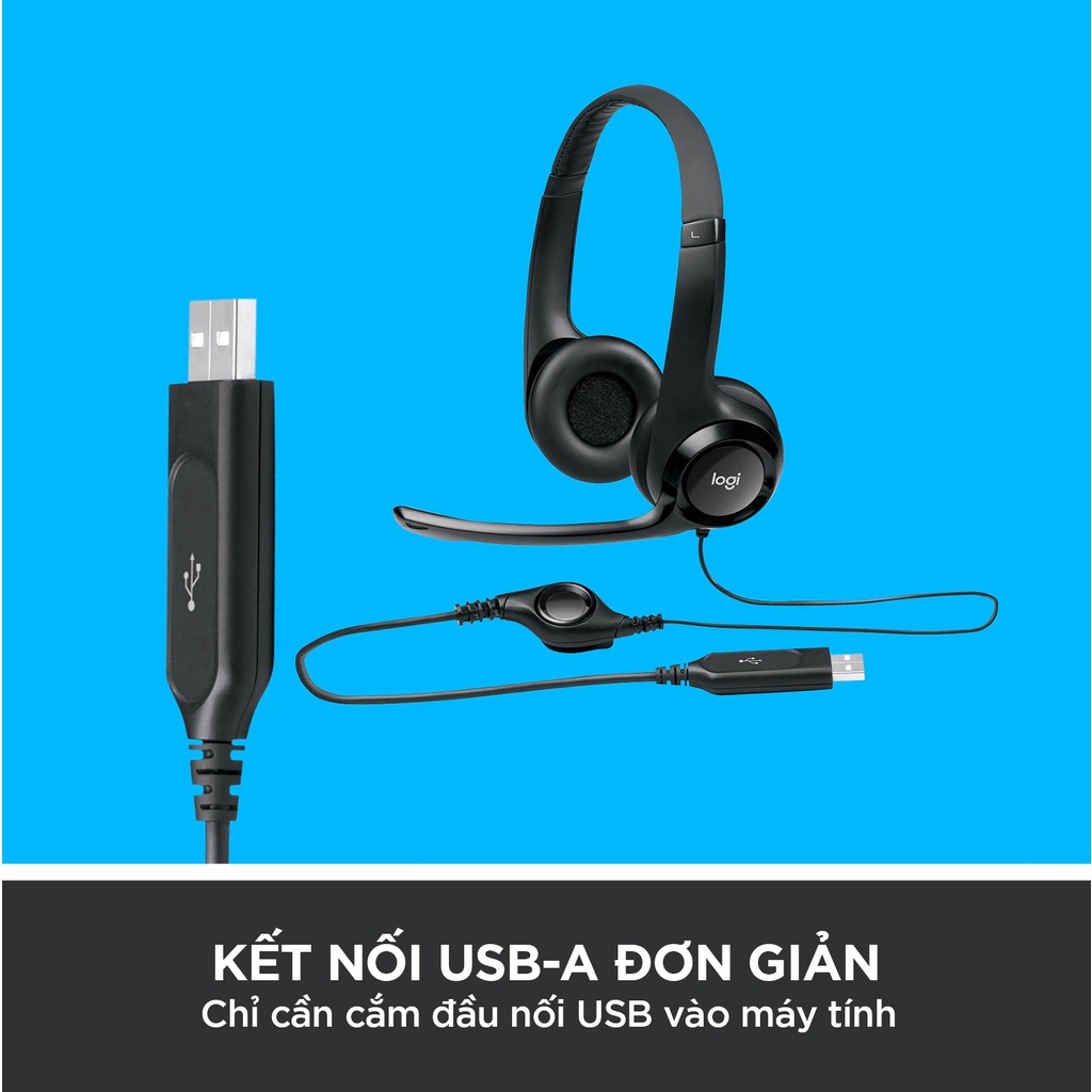 Tai nghe có dây Logitech H390 - Mic giảm ồn, quai đeo, chụp tai có đệm, kết nối USB-A