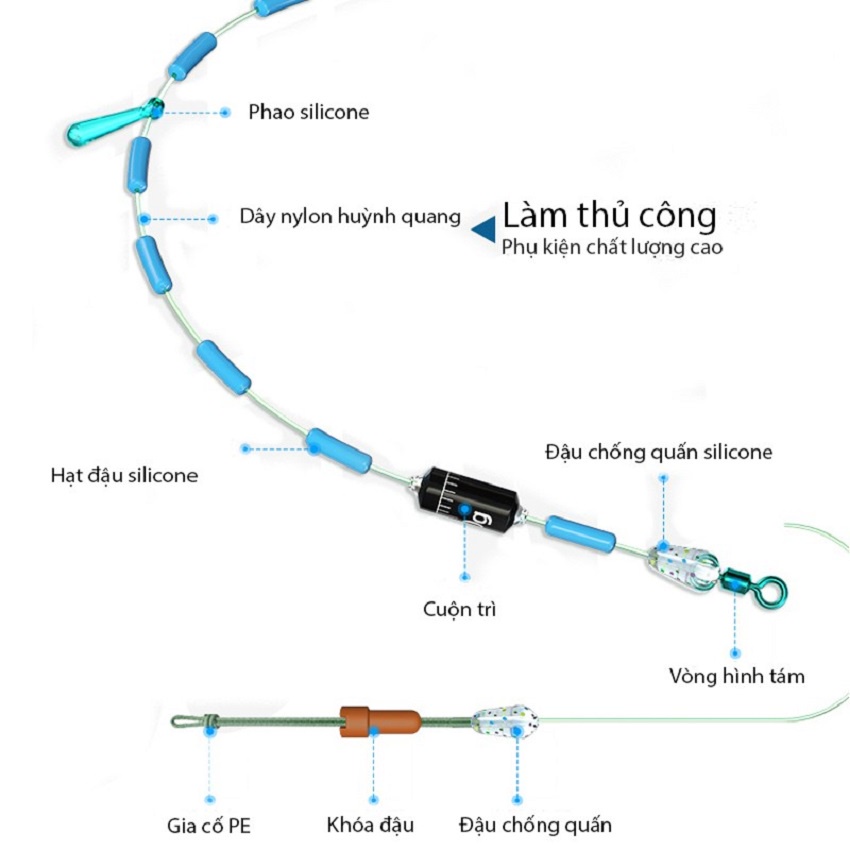 Trục Câu Cá Cao Cấp 2 Trong 1, Chất Liệu Lụa Tàng Hình Siêu Tải Cuốn Sẵn SDC14 -Sanami Fishing