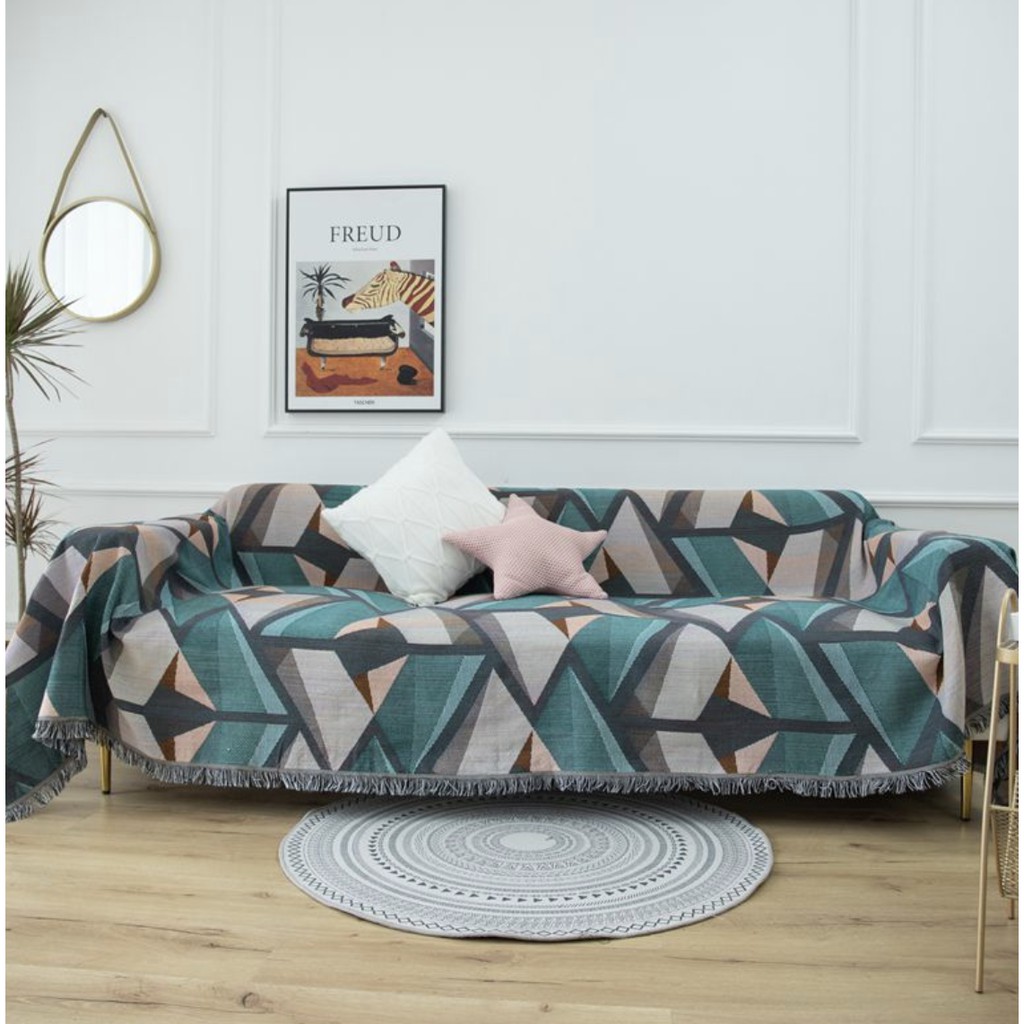Baals Khăn phủ sofa/ Thảm phủ ghế sofa hoạ tiết màu xanh phong cách Bắc Âu NB113