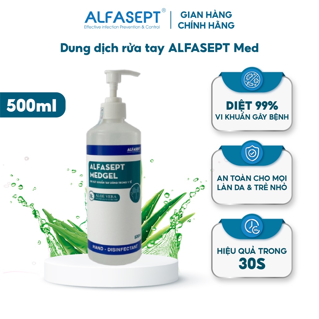 Dung Dịch Rửa Tay ALFASEPT Med Giúp Diệt Khuẩn Toàn Diện, Nhanh Chóng Với Hệ Phức Hợp Chất Dưỡng Ẩm Lọ 500ml