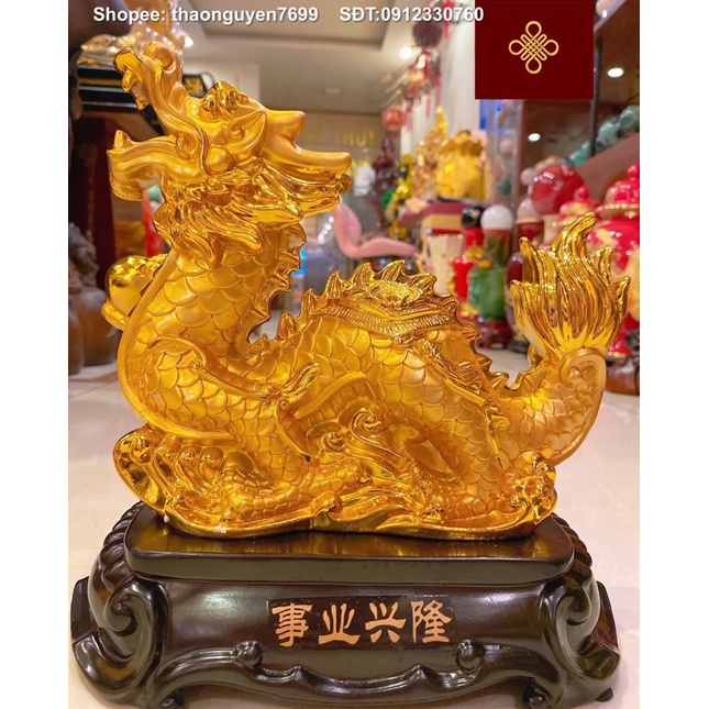 Tượng rồng phong thuỷ màu vàng bóng (cao 27, dài 25, rộng 14)
