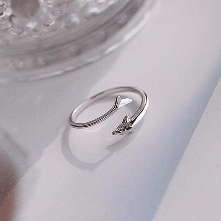 Nhẫn bạc cá heo nhỏ free size tự điều chỉnh size tay