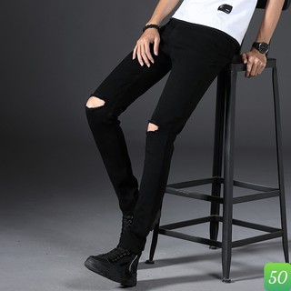 Quần jean nam đen đậm rách gối chất bò cao cấp co dãn 4 chiều, quần rin nam đẹp DP107 mẫu mới