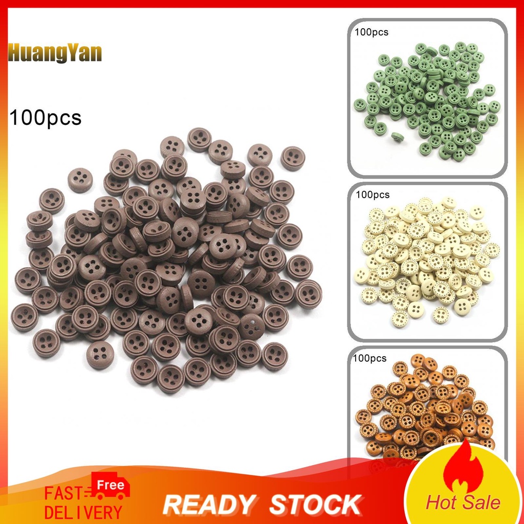 Set 100 cúc áo bằng gỗ màu trơn dùng trang trí DIY