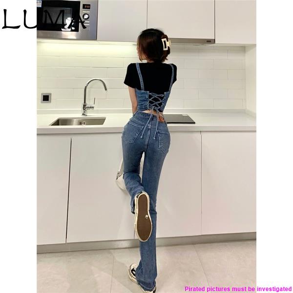 Áo denim hai dây hở lưng thời trang mùa hè quyến rũ cổ điển dành cho nữ