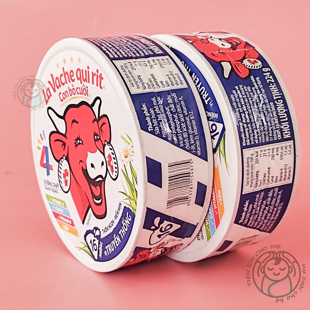 Phô mai Con Bò Cười 16/8 miếng bổ sung Canxi + vitamin Vị truyền thống ăn liền La Vache qui Rit