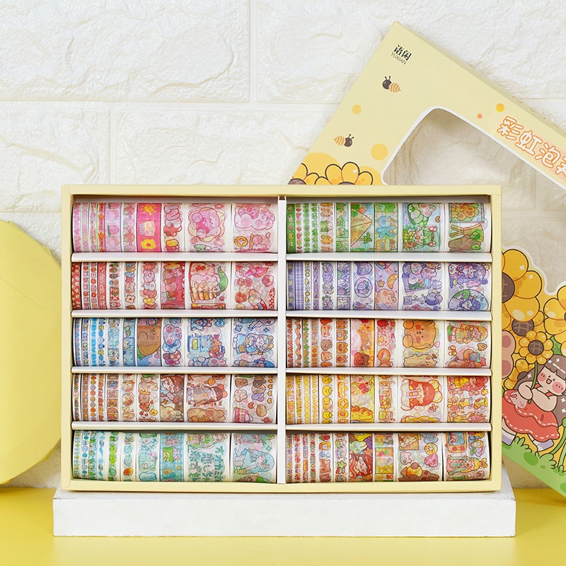 Set 100 Cuộn Băng Keo Washi Họa Tiết Hoạt Hình Sáng Tạo Dễ Thương Trang Trí Thủ Công