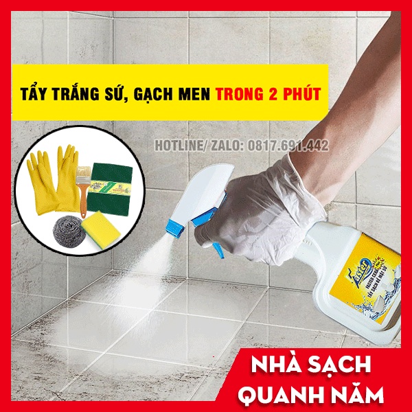 (XỊT LÀ SẠCH) Combo Xịt Tẩy Trắng Bồn Sứ, Tẩy Trắng Gạch Nhà Vệ Sinh Ố Vàng, Xỉn Màu Faster Cera Plus 350ml