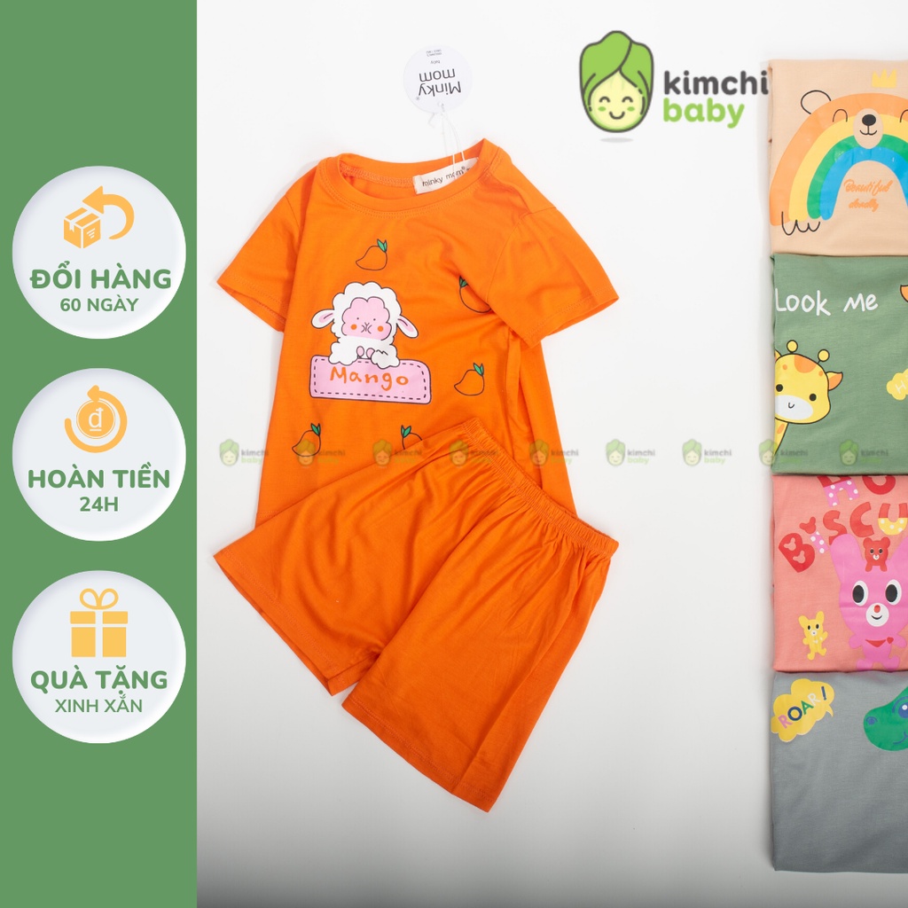 Đồ Bộ Bé Gái, Bé Trai Minky Mom Vải Thun Lạnh Hoạ Tiết Gấu Cầu Vồng, Bộ Cộc Tay Mặc Nhà Cho Bé MKM2149