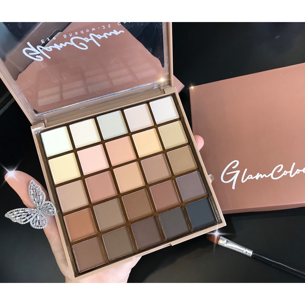 Bảng phấn mắt 20 ô màu lì Glam Colour màu sắc nude nâu lạnh