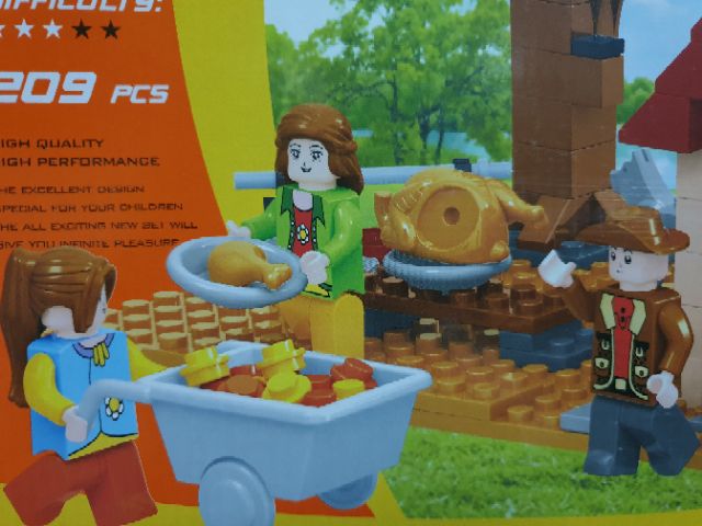 Lego ausini 28507 farm nông trại vui vẻ nhà mái ngói đỏ nông dân đang nướng gà đồ chơi lắp ráp ghép hình thông minh