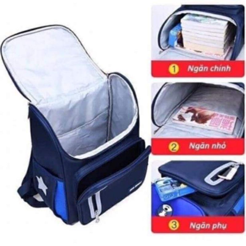 Cặp học sinh cấp 1, balo chống gù lưng, chống thấm nước SM baby chính hãng, thiết kế hình gấu đáng yêu