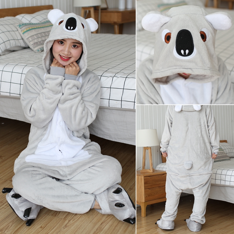 Bộ đồ ngủ liền thân dài tay họa tiết gấu koala hoạt hình dễ thương