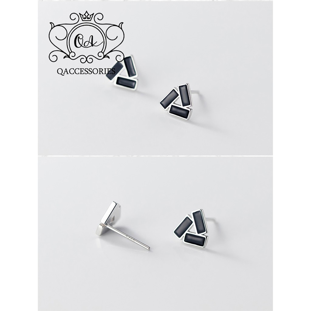 Khuyên tai bạc tam giác đen bông tai bạc hình học S925 TRIANGLE Silver Earrings SO00 - KÈM ẢNH THẬT