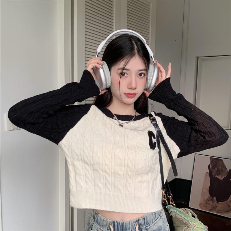 ZHELIHANGFEI Áo Len Tay Dài Lưng Cao Kiểu Dáng Sexy Dễ Phối Đồ