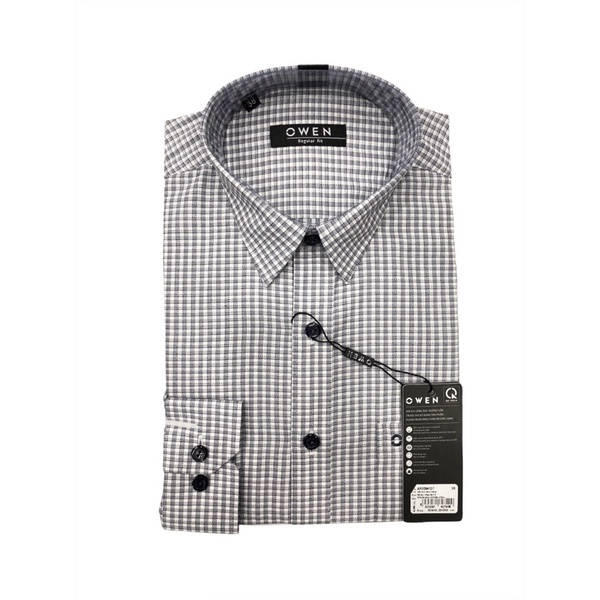 Áo Sơ Mi Nam Dài Tay Owen AR20841DT Somi Công Sở Cao Cấp Màu Kẻ Caro Navy Trắng Dáng Suông Có Túi Vải Sợi Tre Mềm Mát | BigBuy360 - bigbuy360.vn