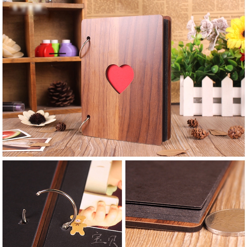 Album Ảnh 6 Inch Bằng Gỗ Họa Tiết Trái Tim Vintage Kỷ Niệm Cho Bé
