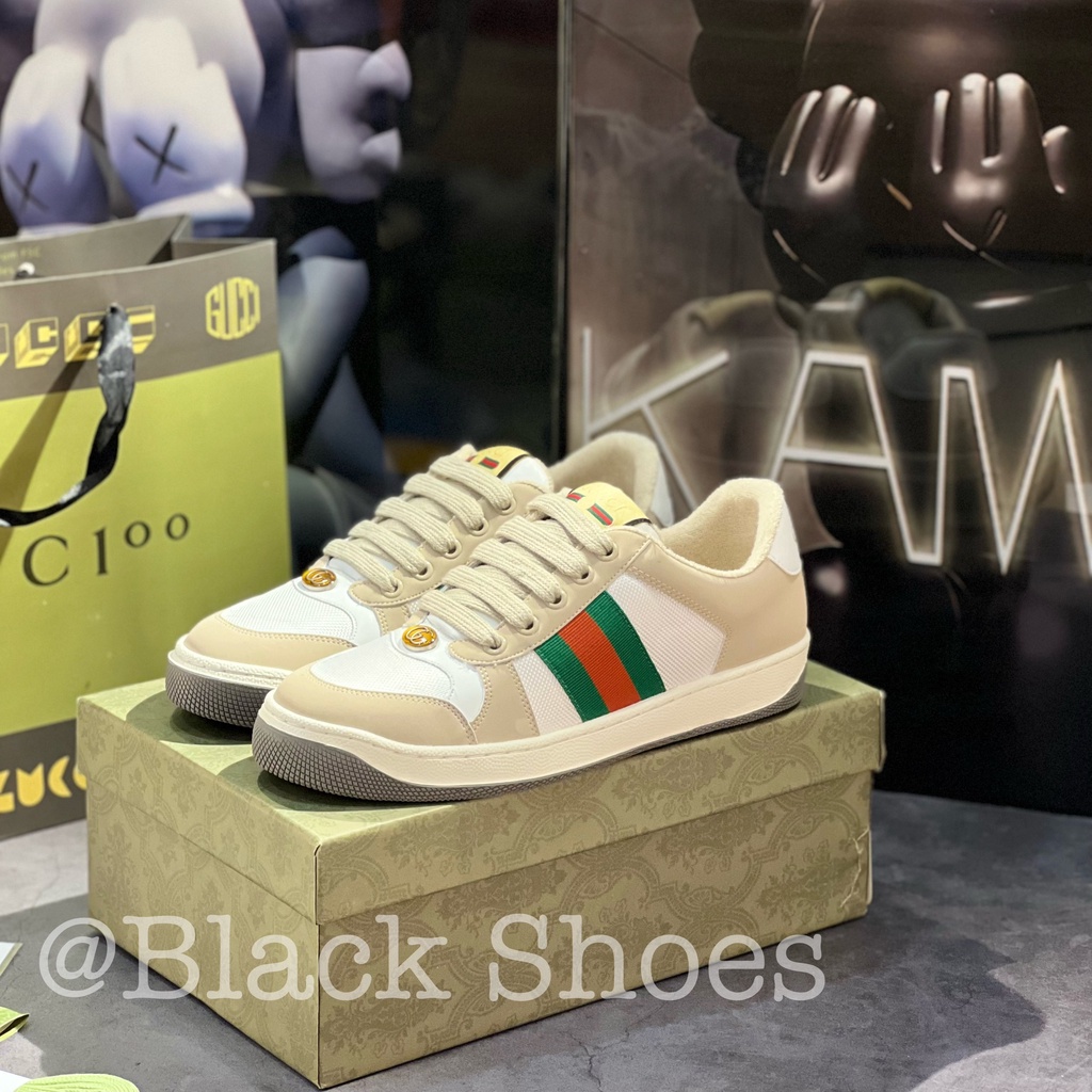 Giày Gucci Wmns Screener 'Green Orange 9PYQ0-9116 Gucci Sơn Tùng Gót Trắng Hàng Chuẩn Đẹp Sọc Xanh Mũi Trắng New Hot2022