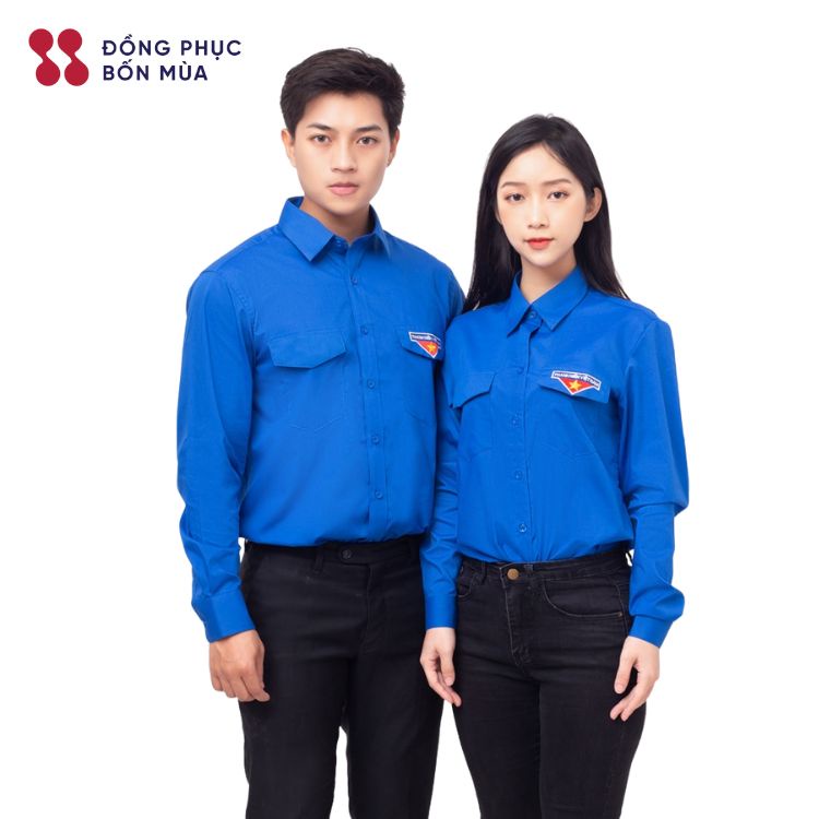 Áo sơ mi đoàn thanh niên nam, nữ chất liệu cao cấp hàng loại 1 sẵn hàng kèm video A-TNCS-SM-D