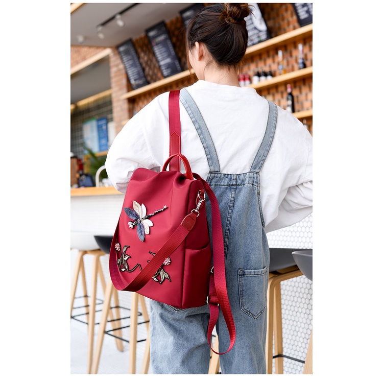 Balo Nữ 3D Chuồn Chuồn Chống Trộm Chất Vải Oxford Chống Thấm Nước