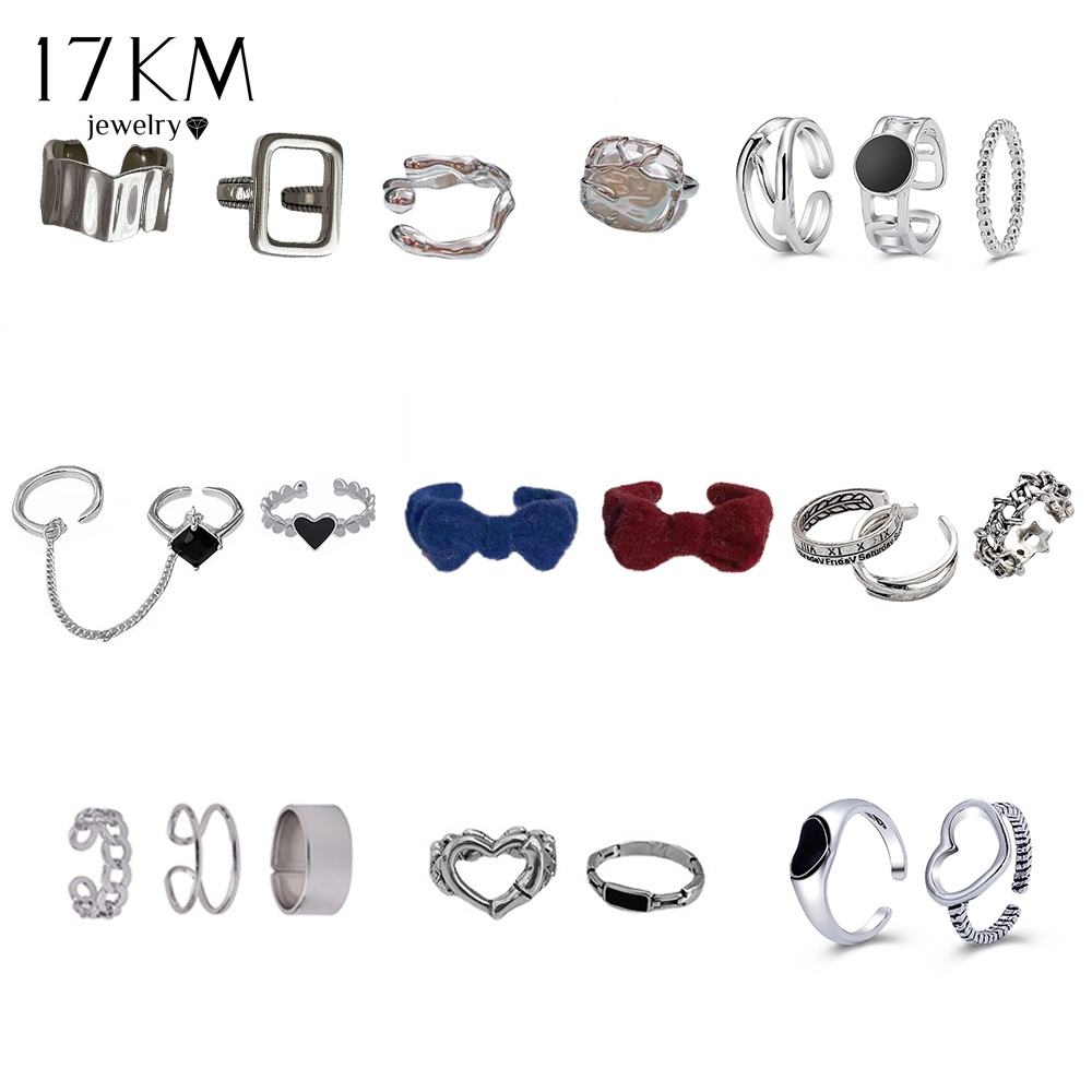 Nhẫn nơ trái tim / bướm / hình vuông 17KM bằng nhung phong cách Hàn Quốc dành cho nữ