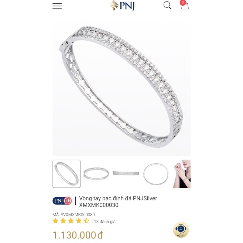 (THANH LÝ) PNJ Silver Vòng tay bạc đính đá. CHUẨN AUTH PNJ