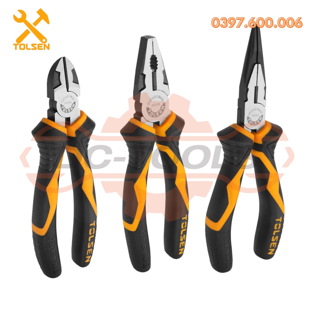 BỘ BA KÌM ĐA NĂNG CÔNG NGHIỆP TOLSEN Thép Crv đen Mạ niken  chống gỉ, Tay cầm bằng nhựa hai màu.DC-TOOLS