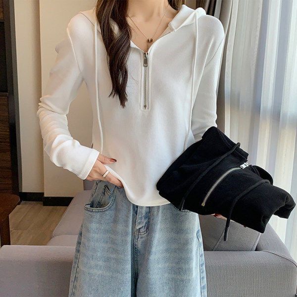 Áo Sweater Mỏng Tay Dài Có Nón Phối Khóa Kéo Thời Trang Hàn Quốc 2022